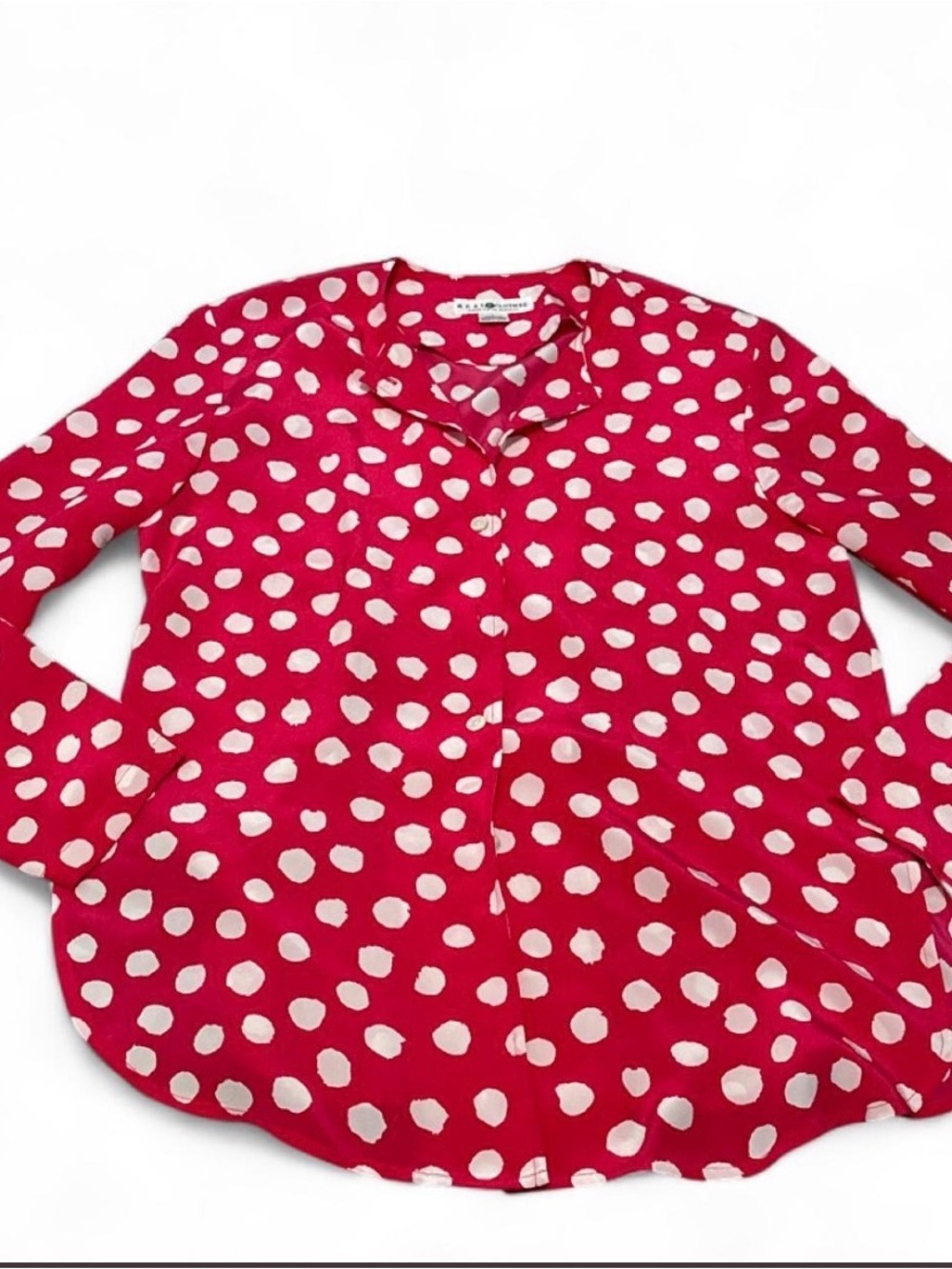Saks Fifth Avenue Fuchsia Silk SzP Polka Dot Button-Down Blouse